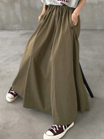 FRIFUL Women's Lace-Up Flared A-Line Skirt, Perfect For Airport Outfit