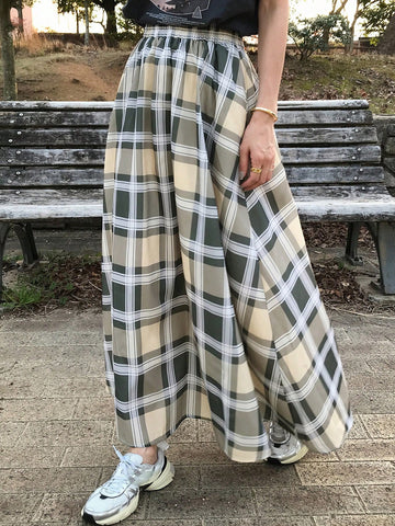 FRIFUL Women's Long Plaid Skirt, Spring/Summer,Ruffle