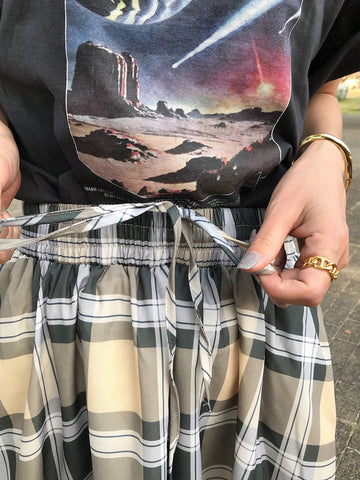 FRIFUL Women's Long Plaid Skirt, Spring/Summer,Ruffle