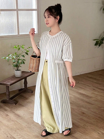 FRIFUL Women's Long Striped Button Front Maxi Dress