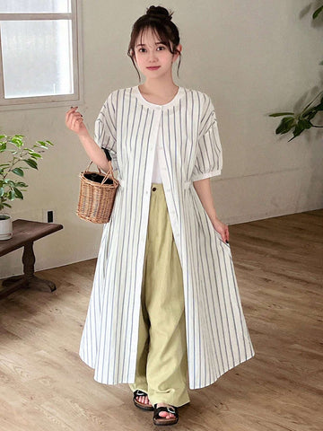 FRIFUL Women's Long Striped Button Front Maxi Dress