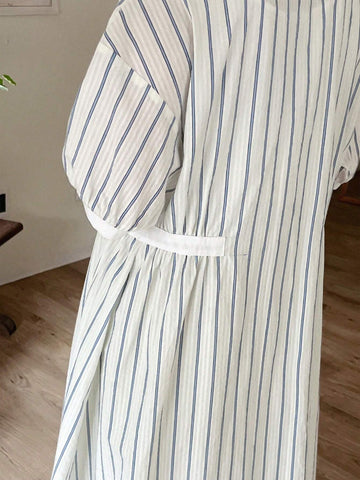 FRIFUL Women's Long Striped Button Front Maxi Dress