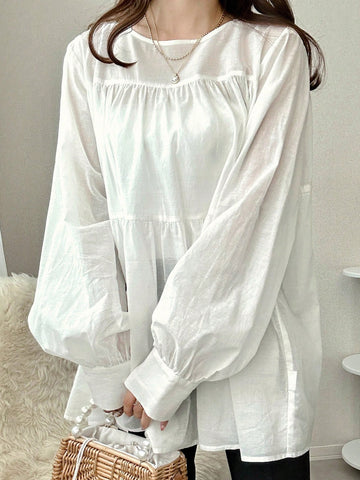 FRIFUL Women's Loose Tied Front Sheer Blouse