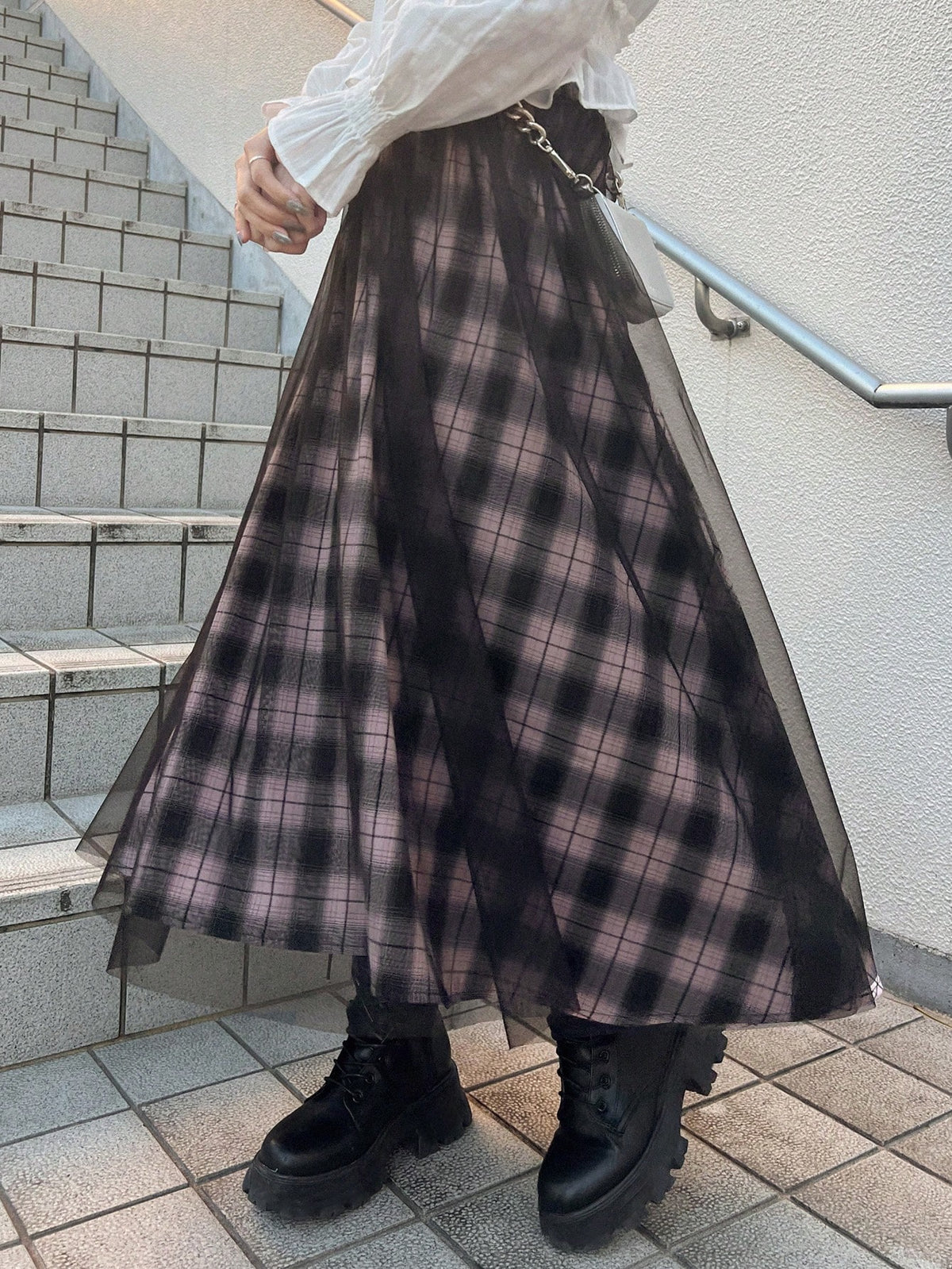 FRIFUL Women's Mesh Patchwork Minimalist A-Line Skirt, Casual Daily Wear