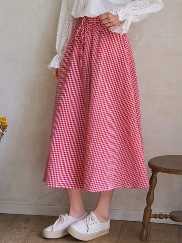 FRIFUL Women's Plaid A-Line Midi Skirt