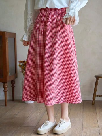 FRIFUL Women's Plaid A-Line Midi Skirt