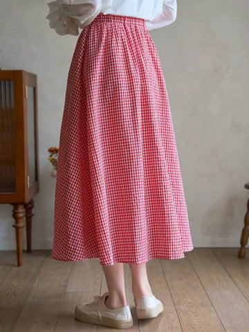 FRIFUL Women's Plaid A-Line Midi Skirt