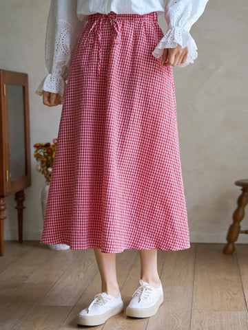 FRIFUL Women's Plaid A-Line Midi Skirt