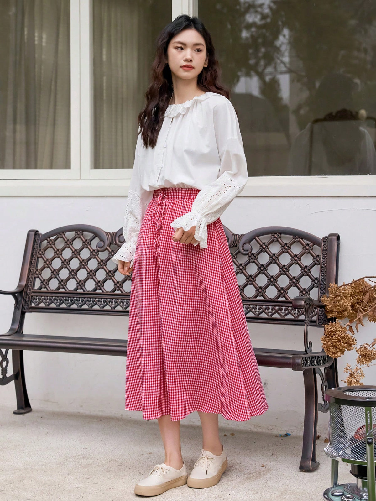 FRIFUL Women's Plaid A-Line Midi Skirt