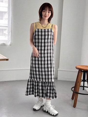FRIFUL Women's Plaid Spaghetti Strap Dress