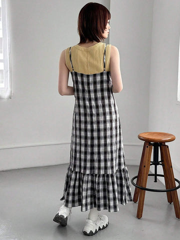FRIFUL Women's Plaid Spaghetti Strap Dress