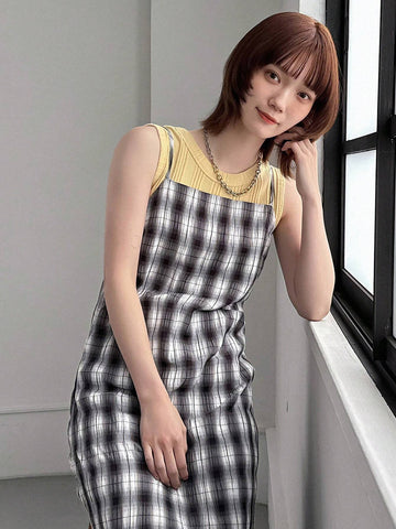 FRIFUL Women's Plaid Spaghetti Strap Dress