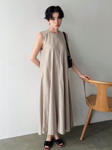 FRIFUL Women's Pure Color Deep V-Neck Lantern Sleeve Cropped Top And Round Neck Sleeveless Loose Dress Two Pieces Set For Spring/Summer