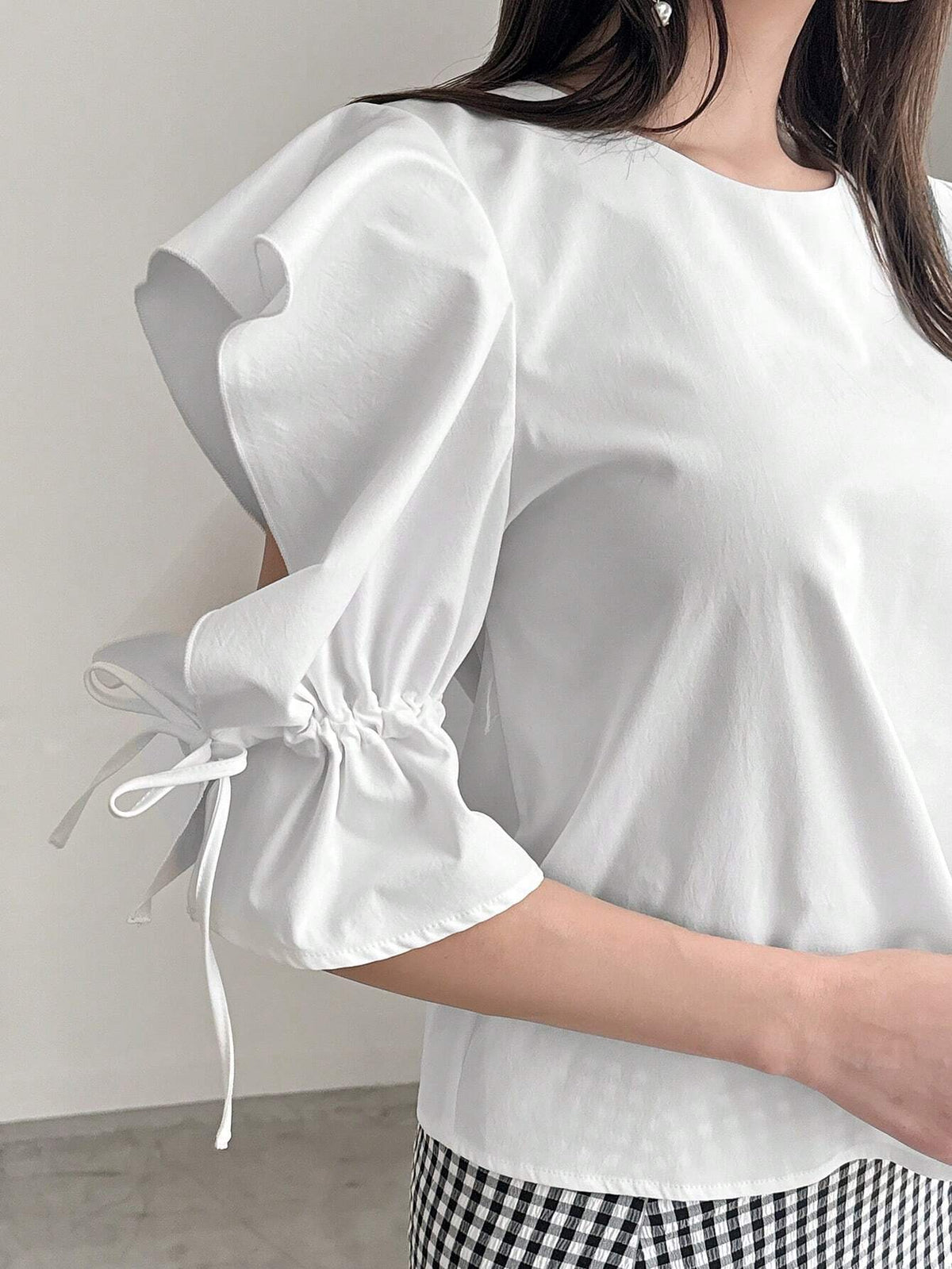 FRIFUL Women's Round Neck Solid Color Drawstring Knot Casual Shirt, Summer