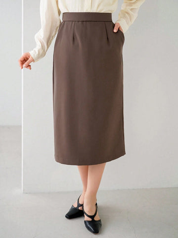 FRIFUL Women's Solid Color Back Slit Skirt, Suitable For Commuting