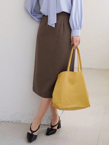 FRIFUL Women's Solid Color Back Slit Skirt, Suitable For Commuting