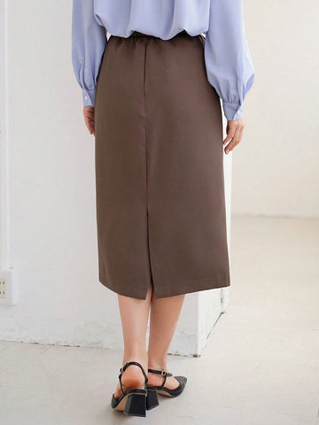 FRIFUL Women's Solid Color Back Slit Skirt, Suitable For Commuting