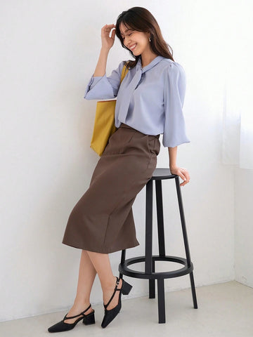 FRIFUL Women's Solid Color Back Slit Skirt, Suitable For Commuting