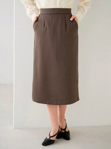 FRIFUL Women's Solid Color Back Slit Skirt, Suitable For Commuting