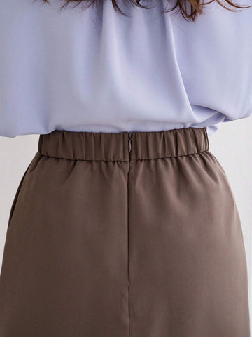 FRIFUL Women's Solid Color Back Slit Skirt, Suitable For Commuting