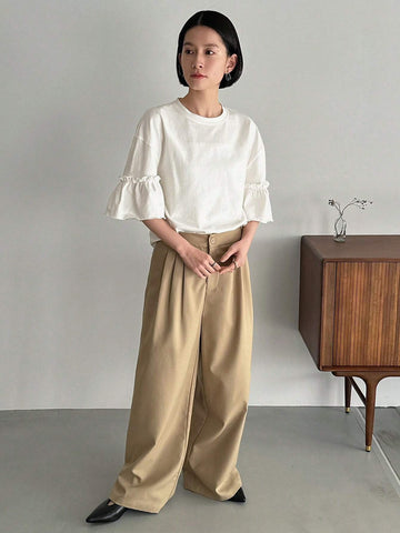 FRIFUL Women's Solid Color Bell Sleeve T-Shirt