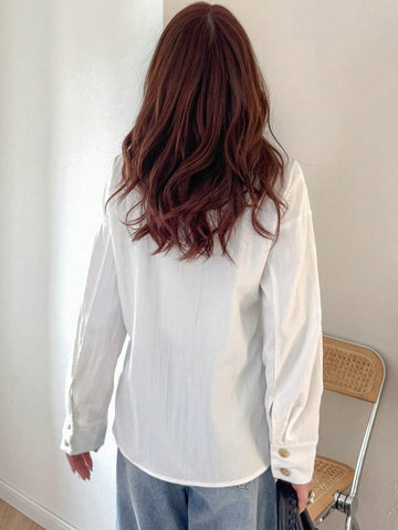 FRIFUL Women's Solid Color Drop Shoulder Long Sleeve Casual Loose Waist Belt Shirt