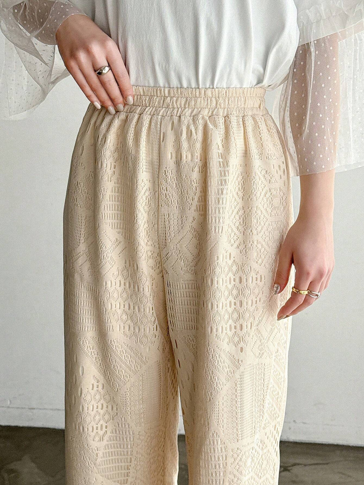 FRIFUL Women's Solid Color Elastic Waist Casual Daily Simple Loose Pants