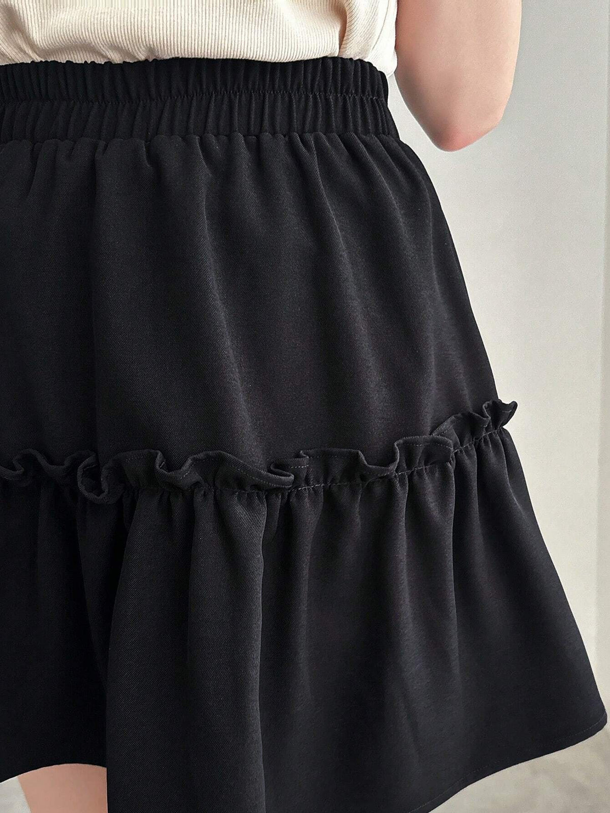 FRIFUL Women's Solid Color Elastic Waist Layered Summer Casual Skirt