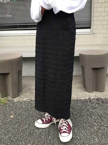 FRIFUL Women's Solid Color Elastic Waist Maxi A-Line Skirt