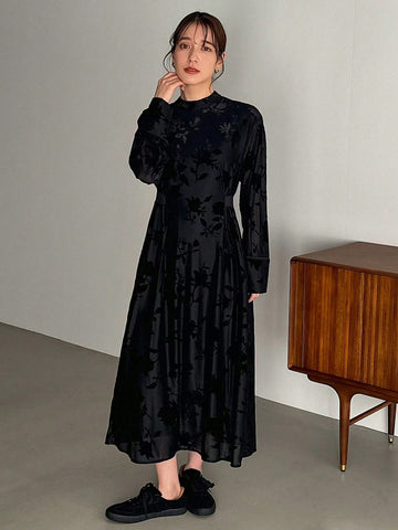 Women's Solid Color Floral Printed Dress