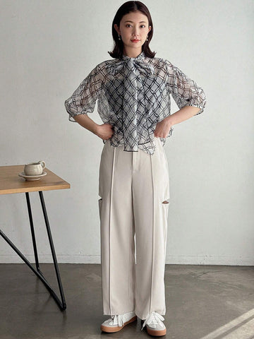 FRIFUL Women's Solid Color Hollow Out Casual Pants With Pockets