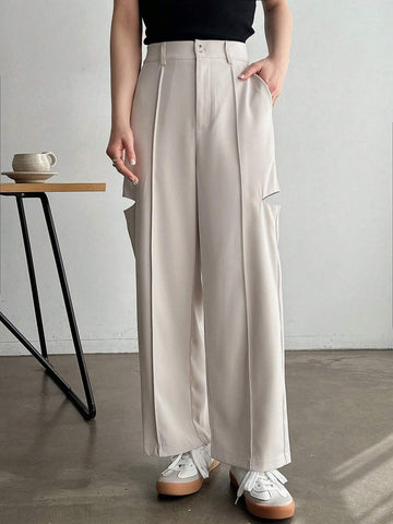 FRIFUL Women's Solid Color Hollow Out Casual Pants With Pockets