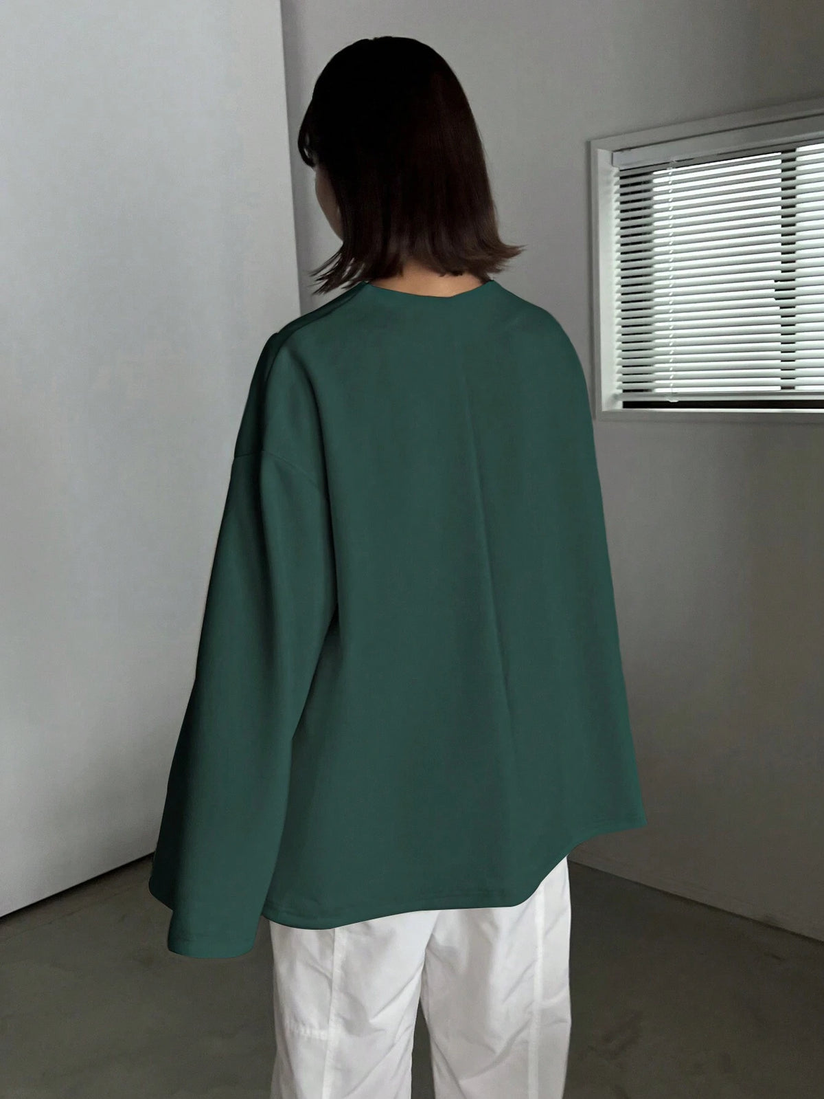 Women's Solid Color Loose Batwing Long Sleeve Zipper Cowl Neck Casual T-Shirt, Spring And Autumn