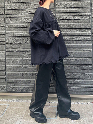 FRIFUL Women's Solid Color Round Neck Drop Shoulder Loose Dolman Blouse, Autumn