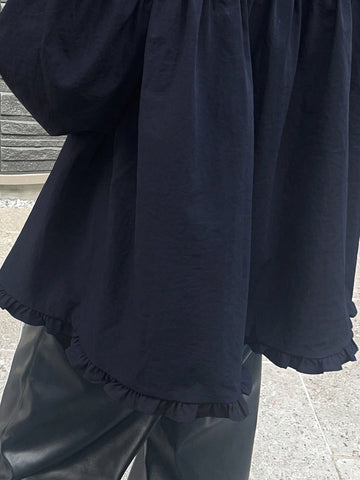 FRIFUL Women's Solid Color Round Neck Drop Shoulder Loose Dolman Blouse, Autumn