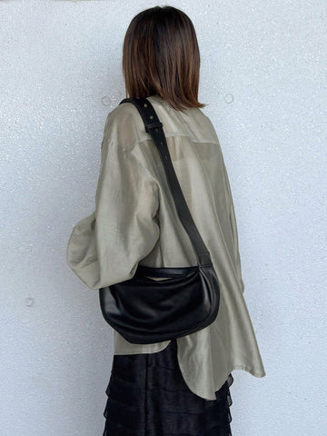 FRIFUL Women's Solid Color Single-Breasted Lantern Sleeve Casual Loose Lightweight Shirt