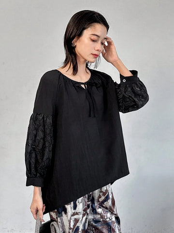 FRIFUL Women's Solid Color Tie Front Long Sleeve Simple Blouse, Casual Everyday Wear