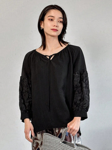 FRIFUL Women's Solid Color Tie Front Long Sleeve Simple Blouse, Casual Everyday Wear