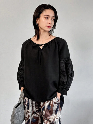 FRIFUL Women's Solid Color Tie Front Long Sleeve Simple Blouse, Casual Everyday Wear