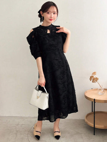 FRIFUL Women's Solid Color Waist-Cinched Midi Dress, Suitable For Everyday Wear
