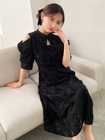 FRIFUL Women's Solid Color Waist-Cinched Midi Dress, Suitable For Everyday Wear