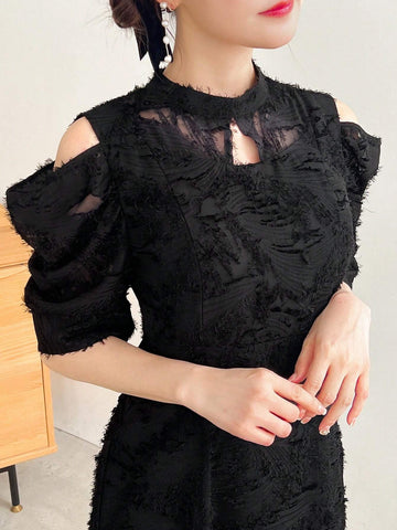FRIFUL Women's Solid Color Waist-Cinched Midi Dress, Suitable For Everyday Wear