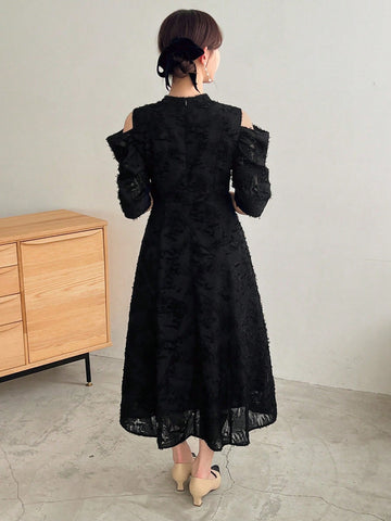 FRIFUL Women's Solid Color Waist-Cinched Midi Dress, Suitable For Everyday Wear