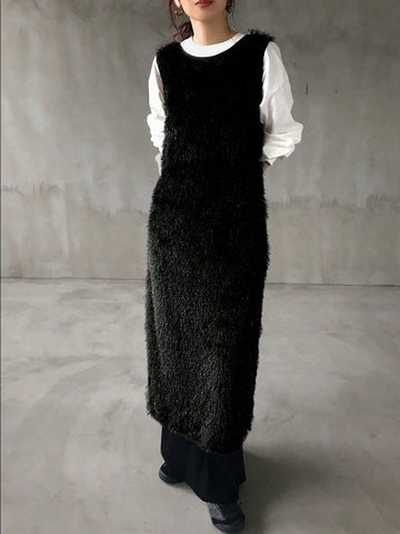 FRIFUL Women's Solid Front Tie Fuzzy Sleeveless Long Top