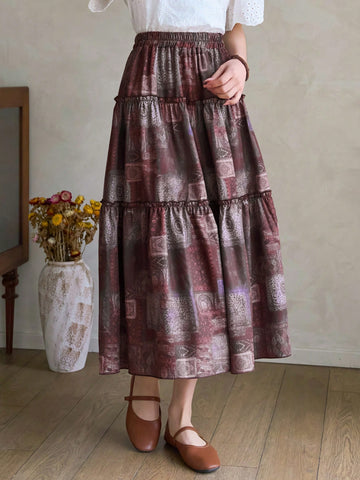 Women's Spliced Floral Print Ruffle Hem Maxi Skirt