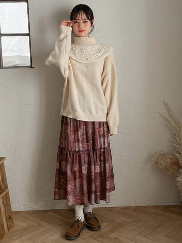 Women's Spliced Floral Print Ruffle Hem Maxi Skirt