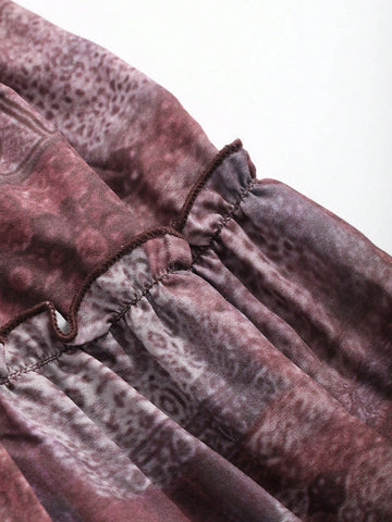 Women's Spliced Floral Print Ruffle Hem Maxi Skirt