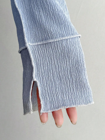 Women's Spring/Summer Solid Color Slit V-Neck Batwing Sleeve Casual T-Shirt