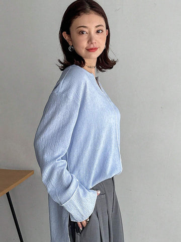 Women's Spring/Summer Solid Color Slit V-Neck Batwing Sleeve Casual T-Shirt
