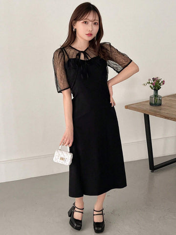 FRIFUL Women's Summer Lace Cardigan And Solid Color Split Strap Dress Set